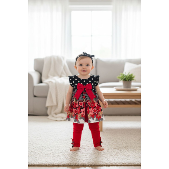 New Laura Ashley Baby Girl Outfit set Top Leggings Size 12 months - Picture 2 of 3